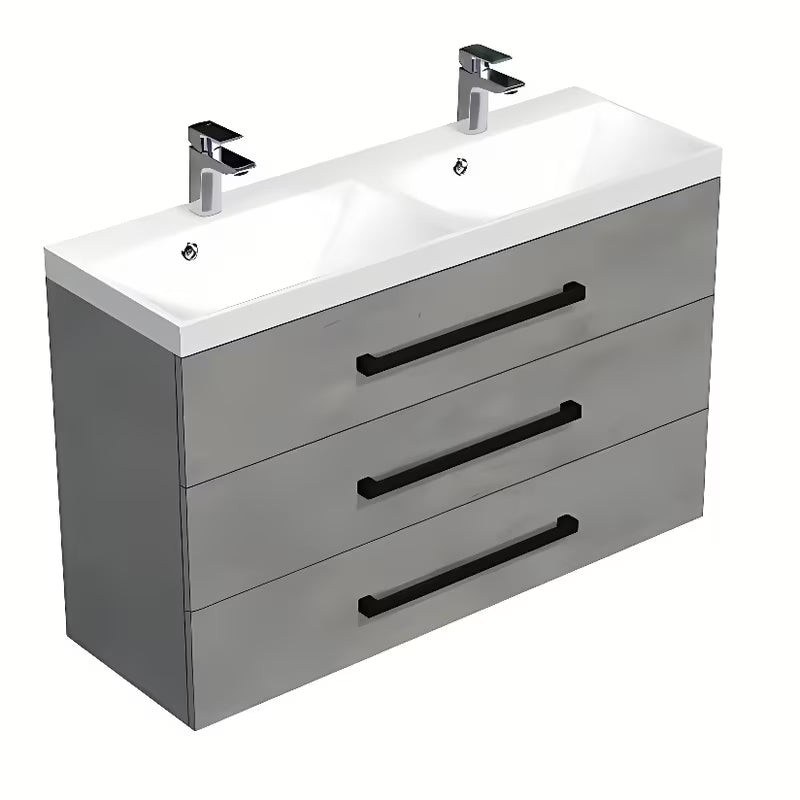 Viseća kupaonski ormarić SAT Cube Way s dvostrukim umivaonikom u dekoru betona