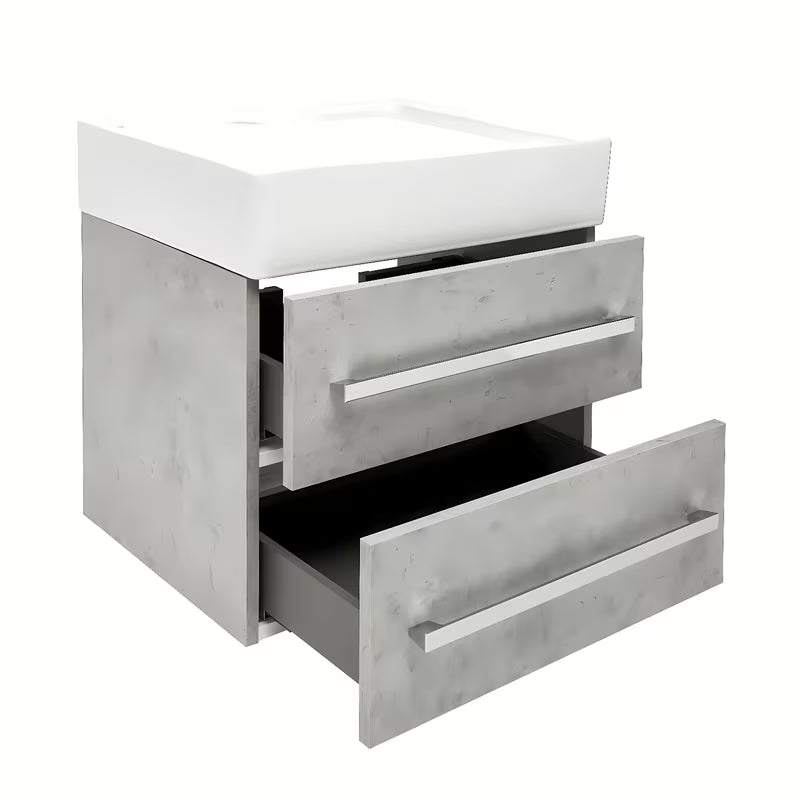 Viseća kupaonski ormarić SAT Cube Way s keramičkim umivaonikom u dekoru betona 60x46x53 cm