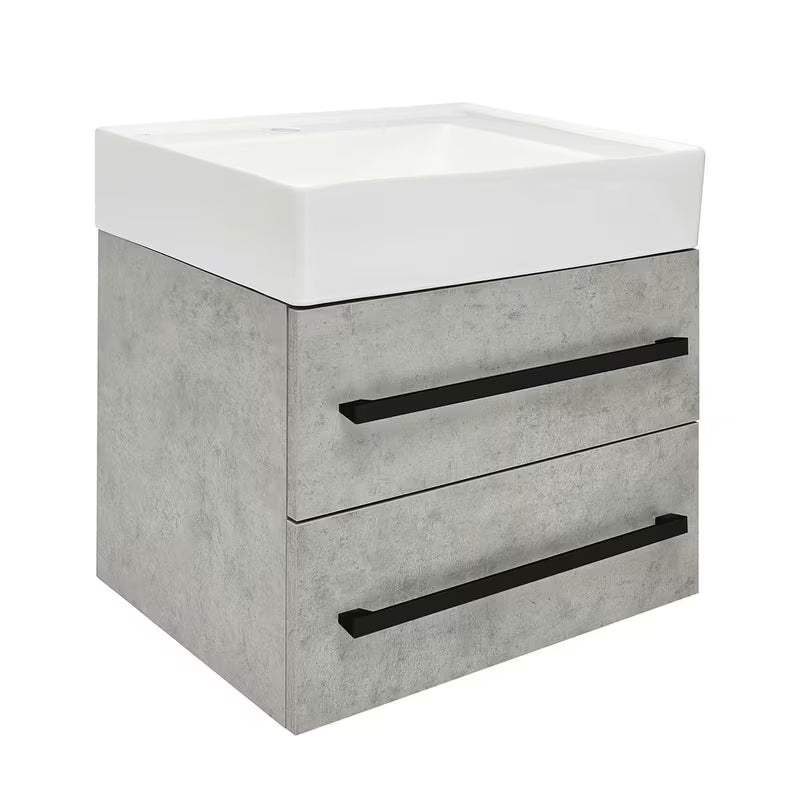 Viseća kupaonski ormarić s keramičkim umivaonikom SAT Cube Way u dekoru betona 60x46x53 cm