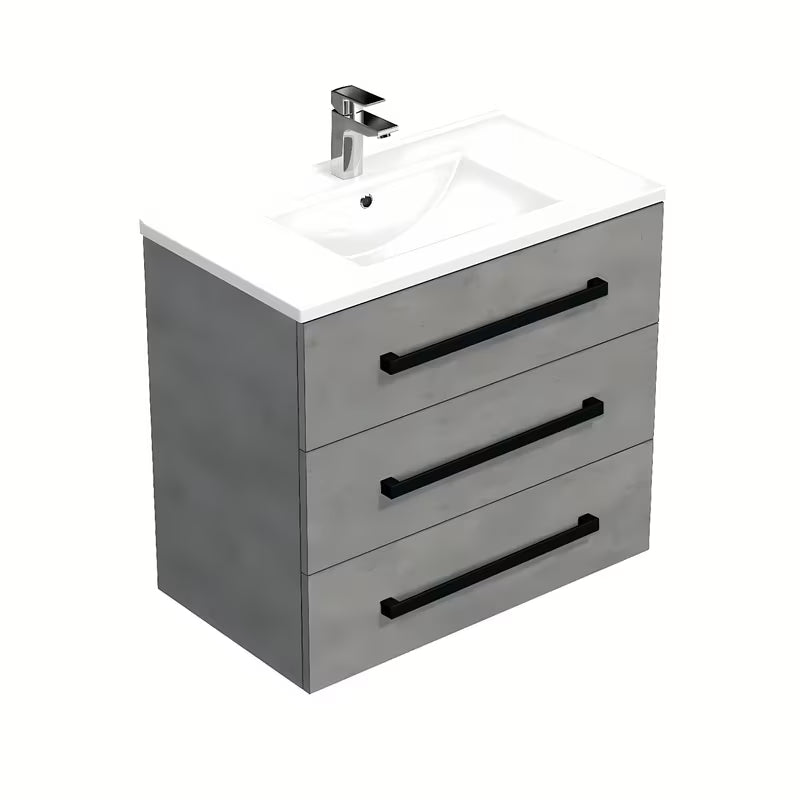 Viseća kupaonski ormarić SAT Cube Way s keramičkim umivaonikom u dekoru betona