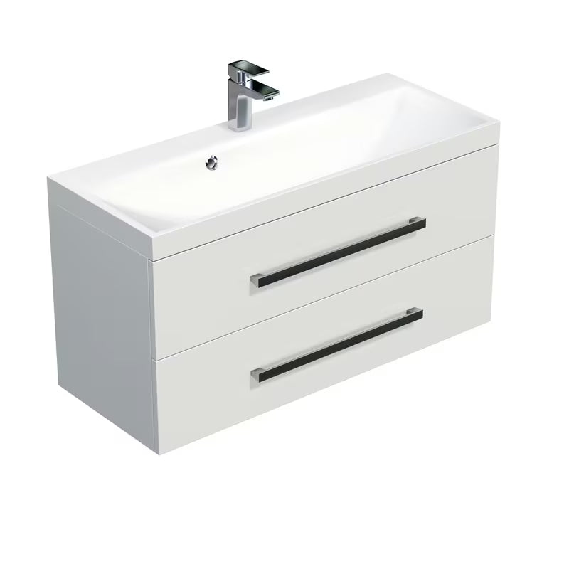 Viseća kupaonski ormarić SAT Cube Way s umivaonikom od lijevanog mramora u sjajno bijeloj boji