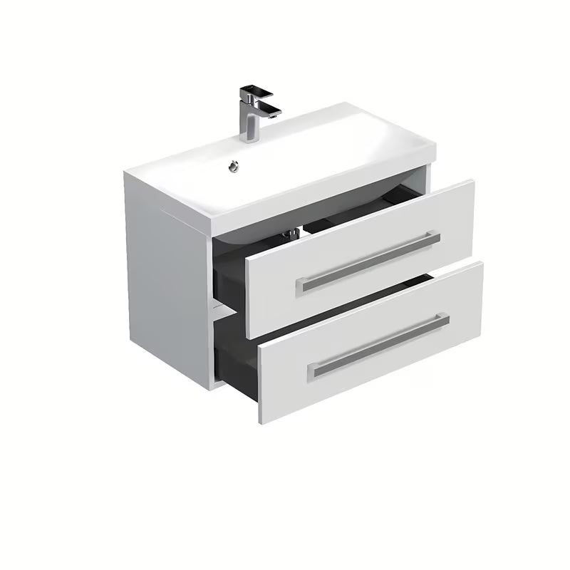 Viseća kupaonski ormarić SAT Cube Way s umivaonikom od lijevanog mramora u sjajno bijeloj boji 80x40 cm