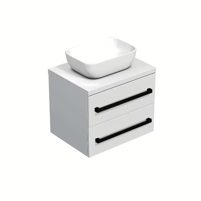 Viseća kupaonski ormarić SAT Cube Way s pokrovnom pločom u bijelom sjaju i crnim ručkicama