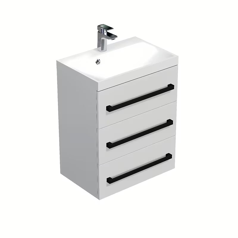 Viseća kupaonski ormarić s umivaonikom SAT Cube Way 60x40x76,5 cm u bijelom sjaju s crnim ručkicama