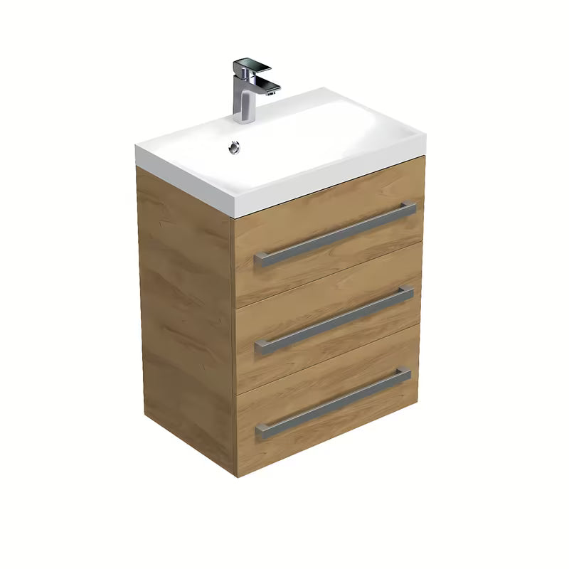 Viseća kupaonski ormarić s umivaonikom SAT Cube Way 60x40x76,5 cm u dekoru hrasta hickory