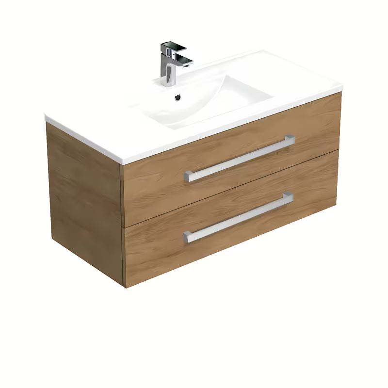 Viseća kupaonski ormarić s keramičkim umivaonikom SAT Cube Way u dekoru hrasta hickory