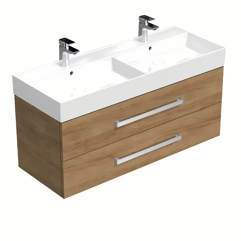 Viseća kupaonski ormarić s keramičkim umivaonikom SAT Cube Way u dekoru hrasta hickory