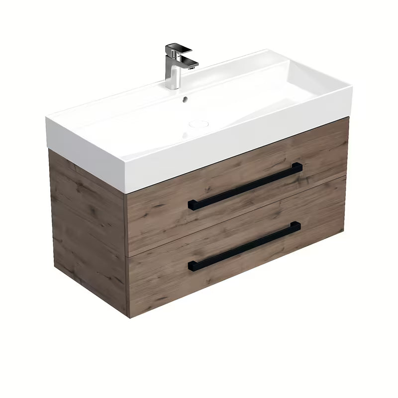 Viseća kupaonski ormarić s keramičkim umivaonikom SAT Cube Way u dekoru hrasta Wellington