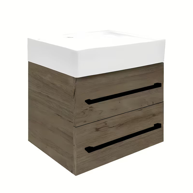 Viseća kupaonski ormarić s keramičkim umivaonikom SAT Cube Way u dekoru hrasta Wellington