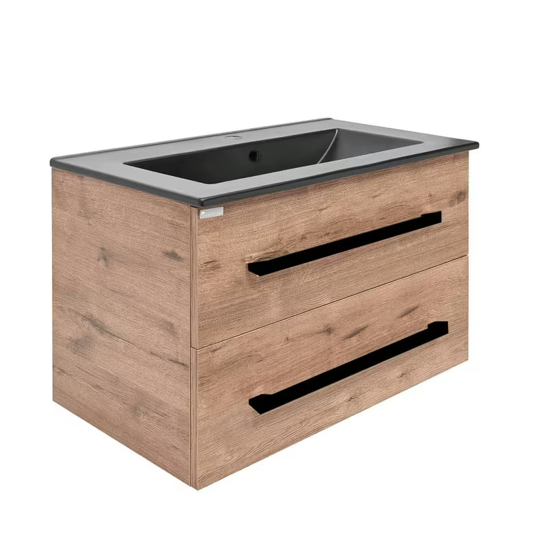 SAT Cube Way viseća ormarić s keramičkim umivaonikom u dekoru hrasta wellington 80x46x53 cm