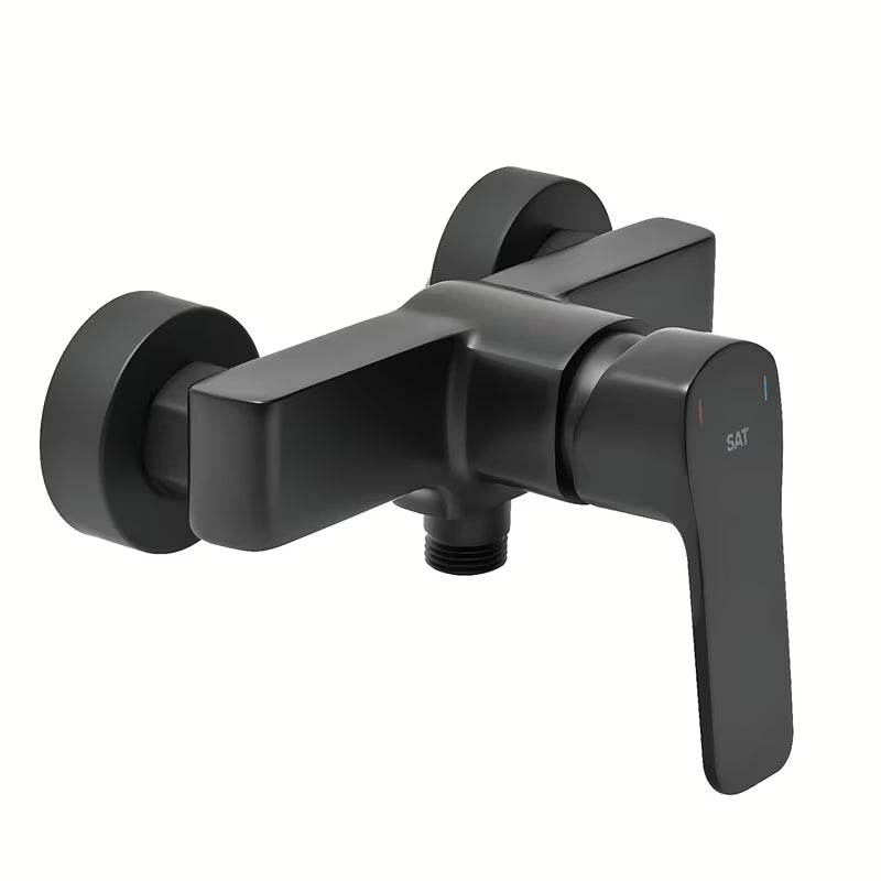 Jednoručna Baterija zidna miješalica za tuš SAT Cube Way u mat crnoj boji bez tuš seta.