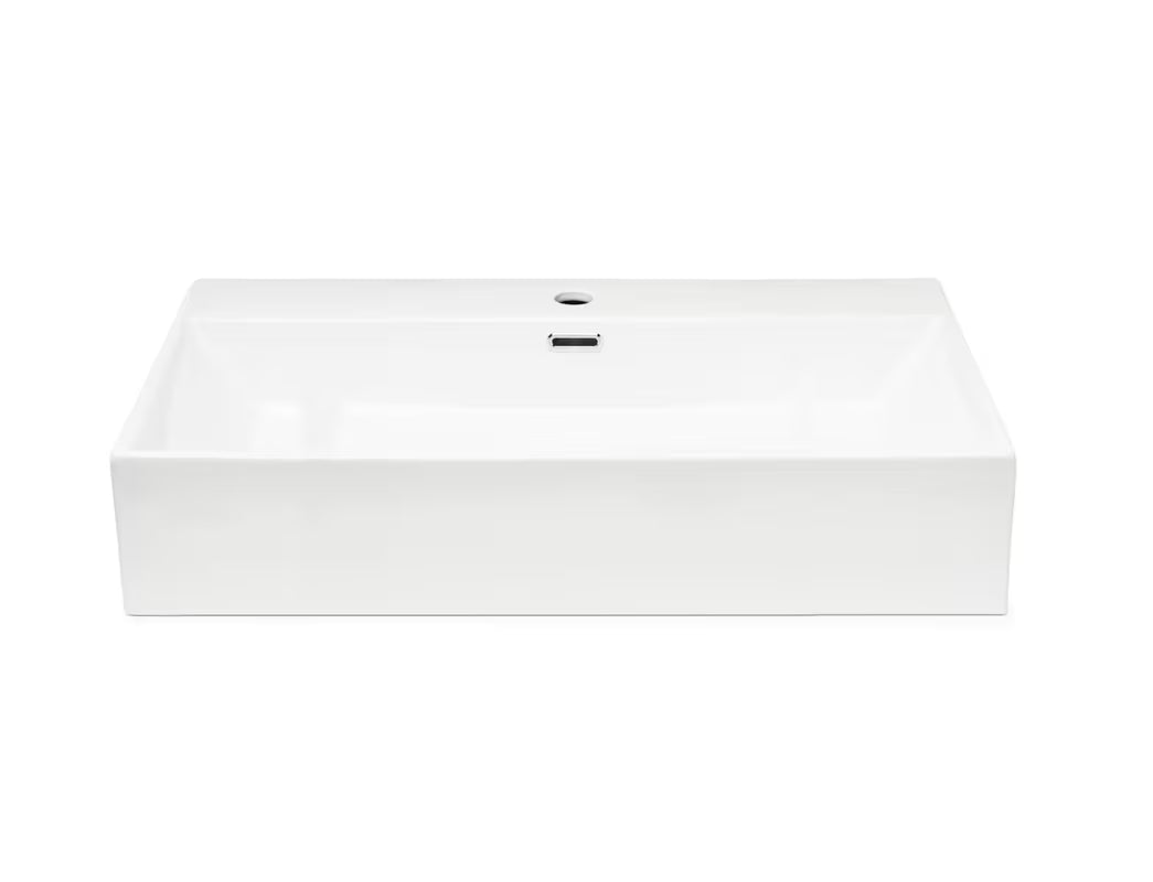 Bijeli keramički viseći umivaonik SAT Cube Way 75x42 cm s preljevom i otvorom pro slavinu