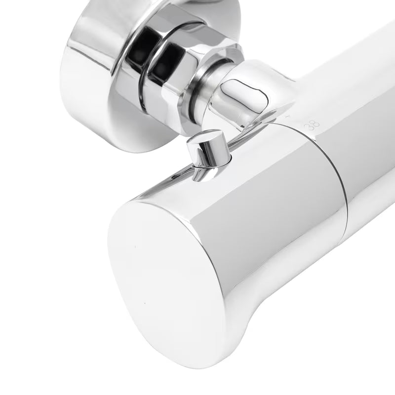 Kromirana zidna termostatska miješalica za tuš SAT Dark sa sigurnosnim graničnikom na 38 °C.