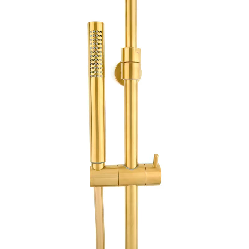 Tuš sustav SAT Dark s termostatskom miješalicom u obradi brušeno zlato s okruglim nadglavnim tušem 25 cm.