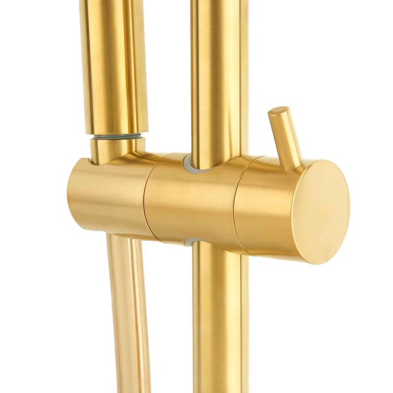 Tuš sustav SAT Dark s termostatskom miješalicom u obradi brušeno zlato s okruglim nadglavnim tušem 25 cm.