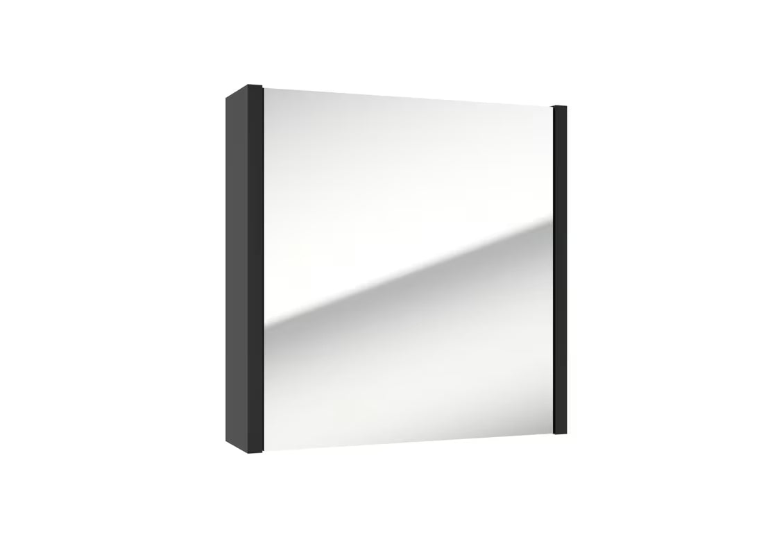 Crni viseća ormarić s ogledalom SAT Delano 60x60 cm s ogledalom i unutarnjim policama