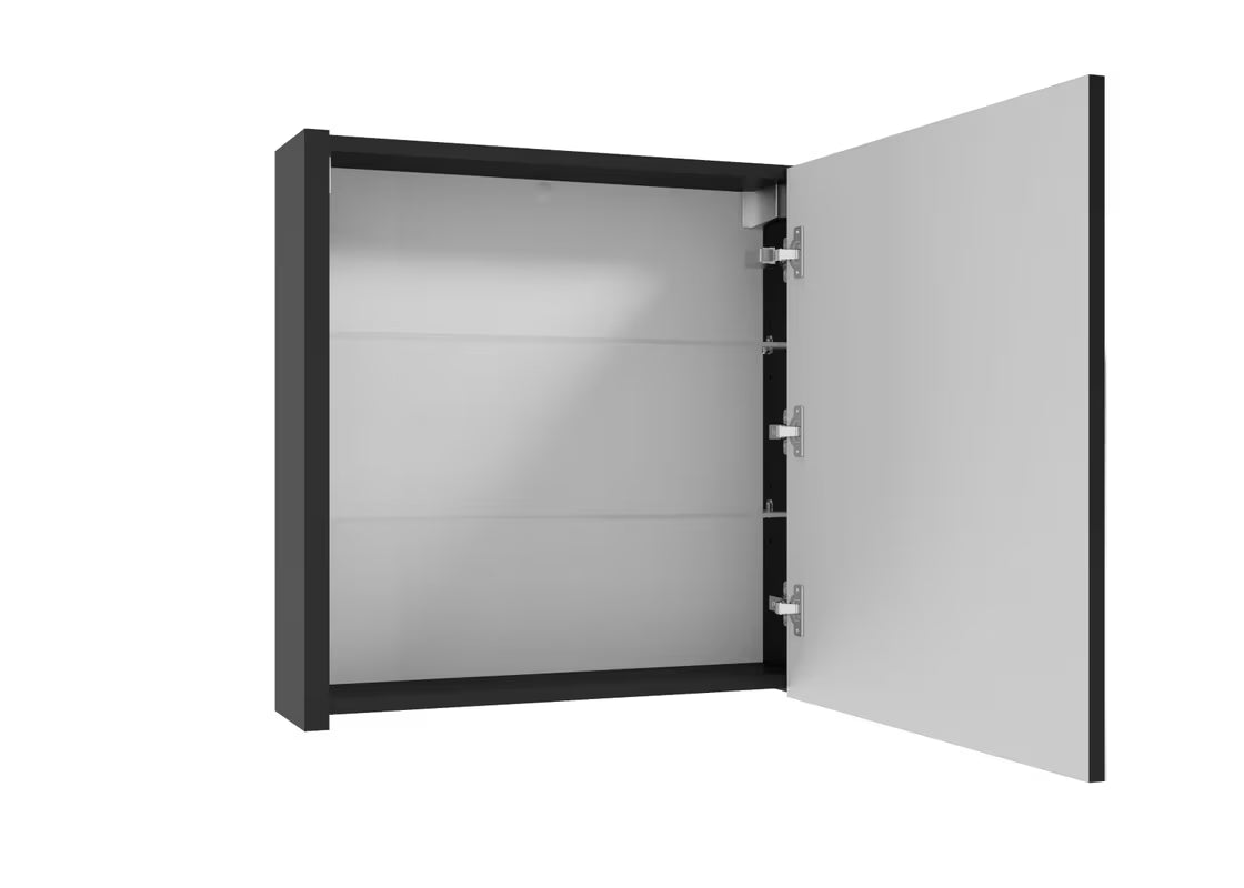 Crni viseća ormarić s ogledalom SAT Delano 60x60 cm s ogledalom i unutarnjim policama