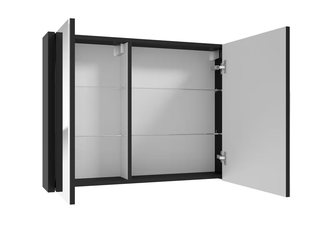 Viseća ormarić s ogledalom SAT Delano 80x60 cm u crnoj izvedbi s velikim ogledalom