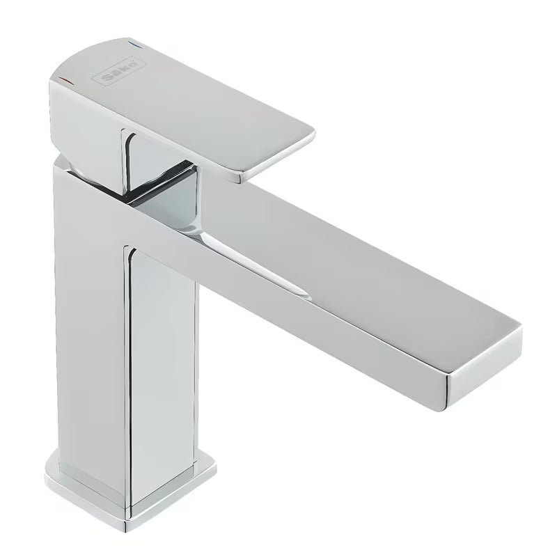 Jednoručna Baterija stojeća miješalica za umivaonik SAT Elements u izvedbi bijela i krom, bez odvoda.