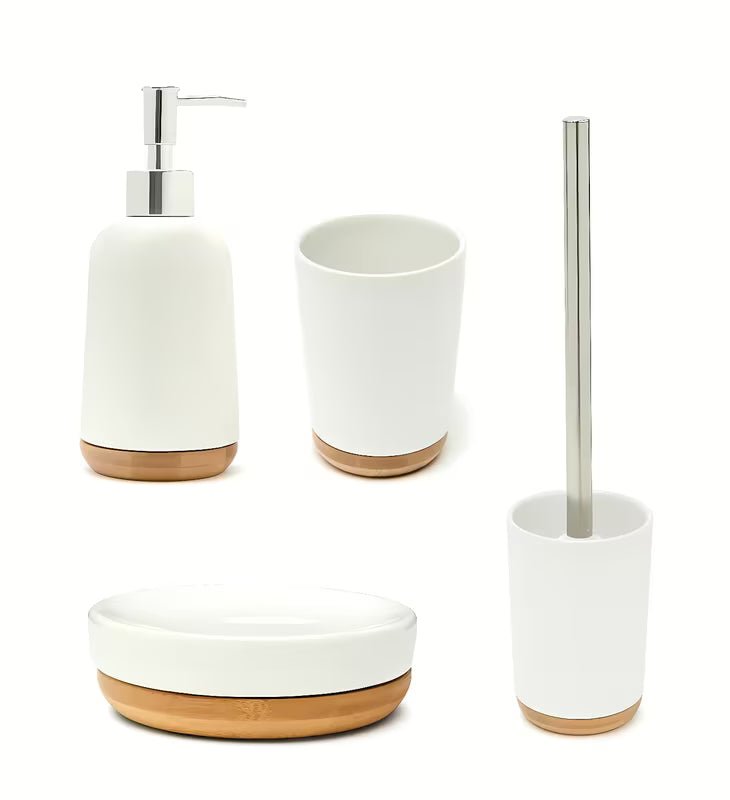 Set kupaonskih dodataka SAT Ella s dozatorom za sapun, držačem za četkice, posudicom za sapun i WC školjke WC četkom.