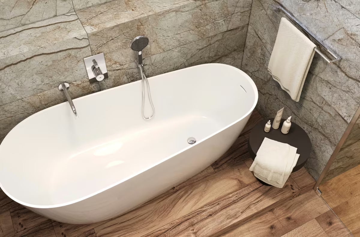 Samostojeća kada SAT Elysia od lijevanog mramora s mogućnošću lijeve i desne orijentacije, dimenzije 1700x700 mm.