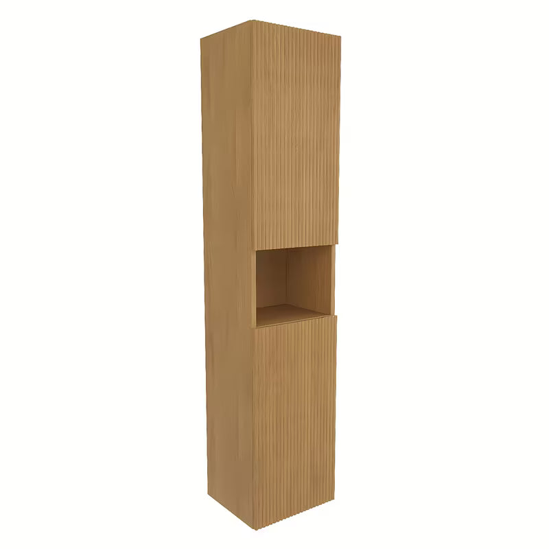 Viseća visoka kupaonski ormarić SAT Evolution u dekoru medni hrast s okomitim utorima