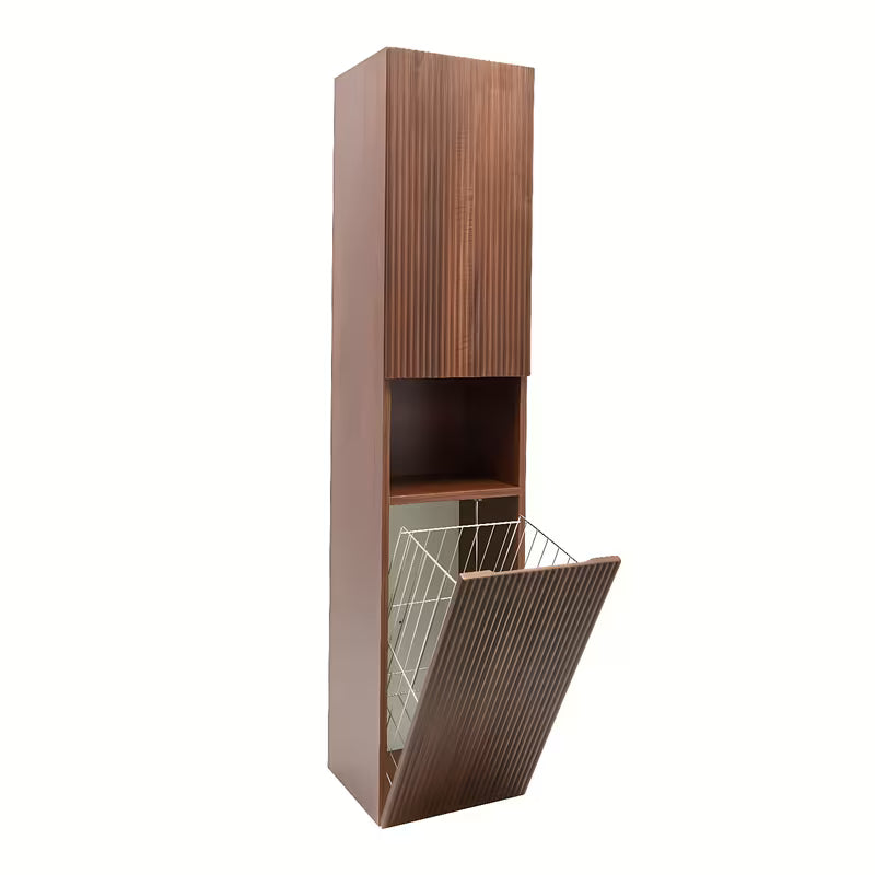 Visoka viseća kupaonski ormarić SAT Evolution u dekoru orah aida s okomitim utorima