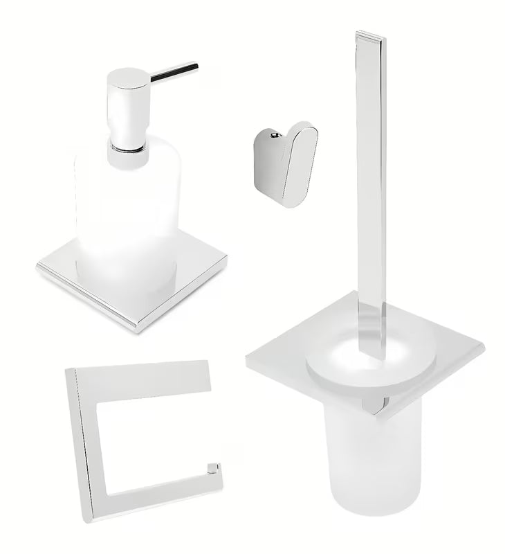 Set kupaonskih dodataka SAT Evolution s kukicom, dozatorom za sapun, držačem toaletnog papira i WC školjke WC četkom.