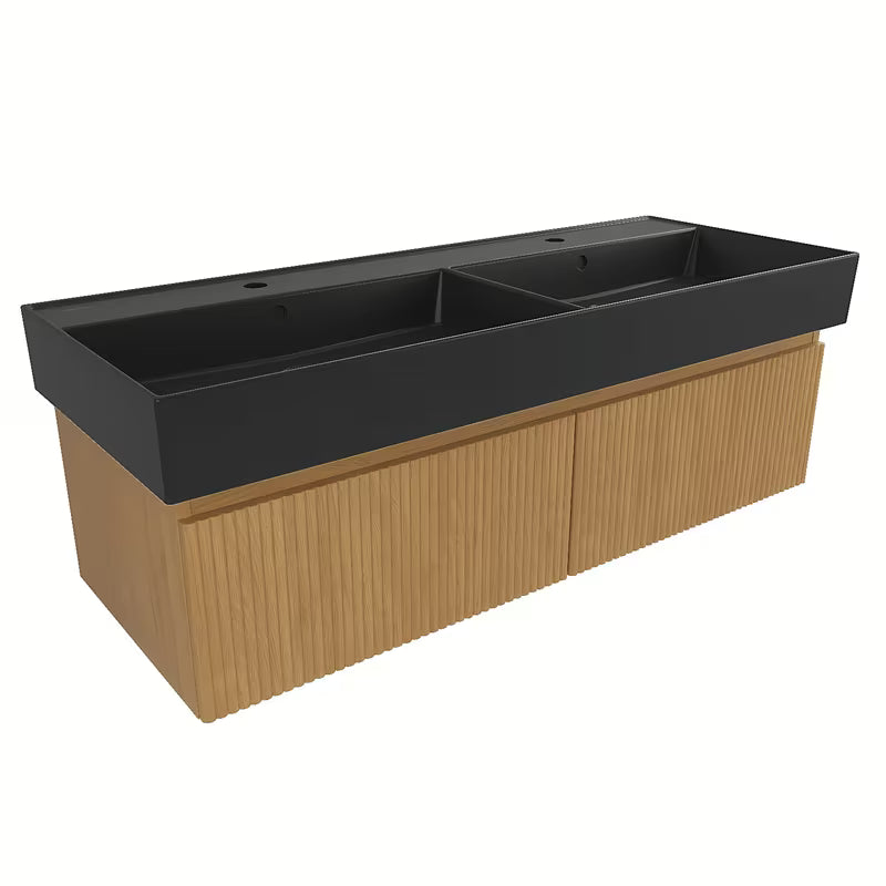 Viseća kupaonski ormarić SAT Evolution s dvostrukim umivaonikom u dekoru medni hrast s mat površinom