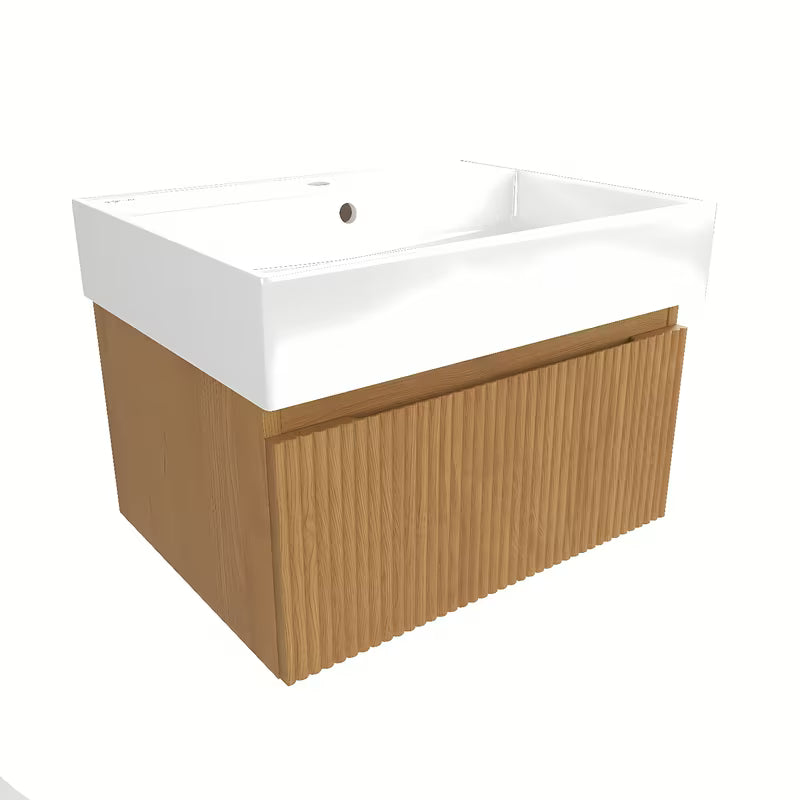 Viseća kupaonski ormarić SAT Evolution s keramičkim umivaonikom u dekoru medni hrast