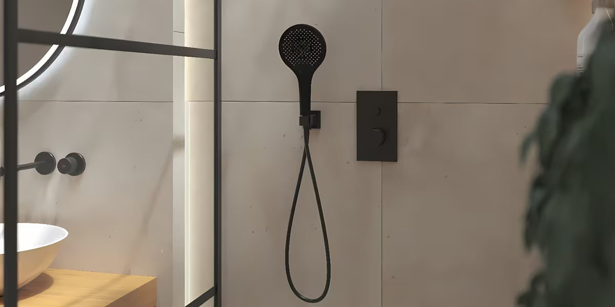 Podžbukna tuš i miješalica za kadu SAT Evolution u mat crnoj boji s ručicom