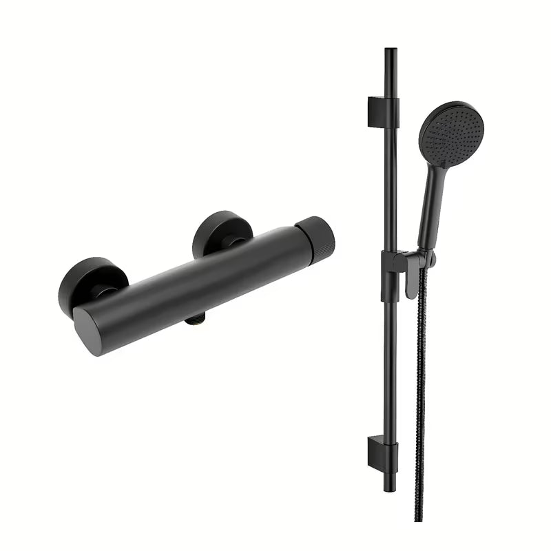 Zidna jednoručna baterija miješalica za tuš SAT Evolution u mat crnoj boji s tuš setom