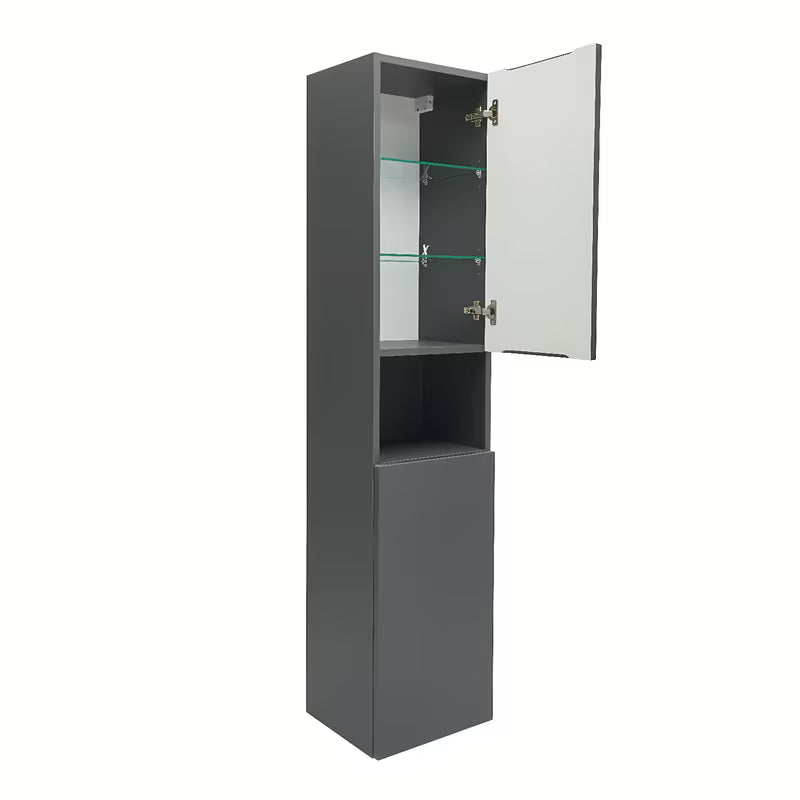 Visoka viseća kupaonski ormarić SAT Feel u mat antracit boji sa staklenim policama