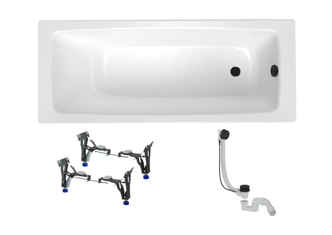 Pravokutna kada SAT Feel 150x70 cm od emajliranog čelika s nogicama i sifonom za kadu