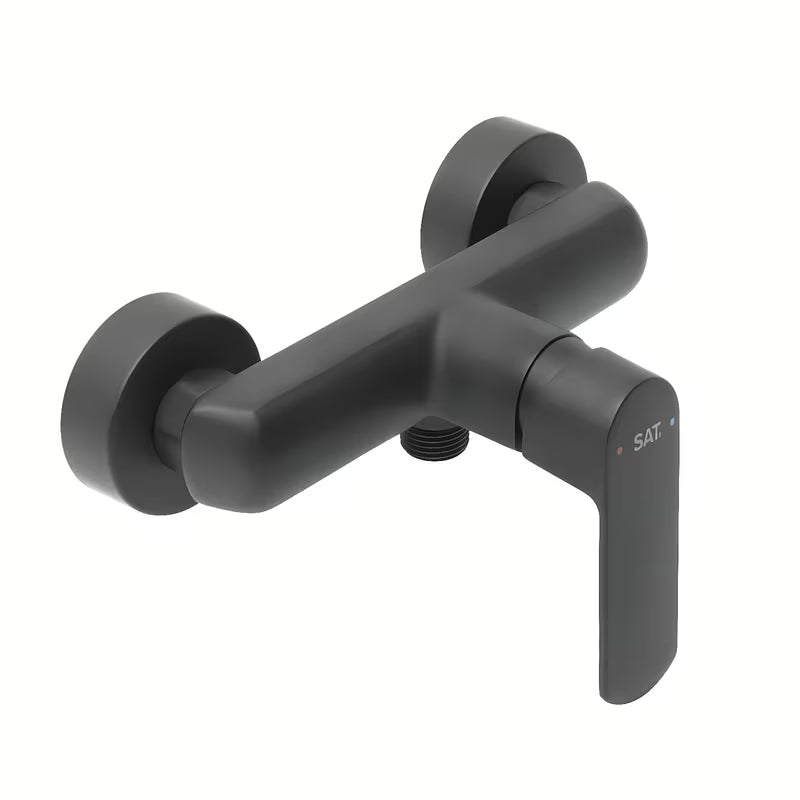 Zidna jednoručna baterija miješalica za tuš SAT Feel u mat crnoj boji bez tuš seta.