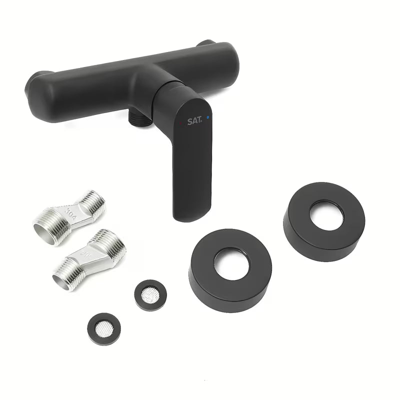 Zidna jednoručna baterija miješalica za tuš SAT Feel u mat crnoj boji bez tuš seta.