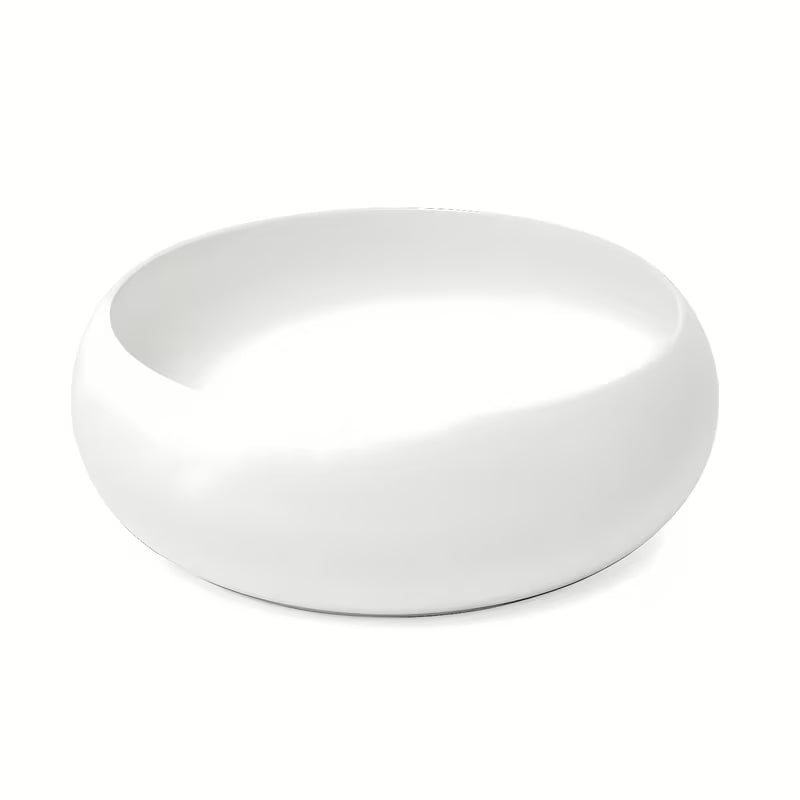 Okrugli keramički umivaonik na ploču SAT Feel u mat bijeloj boji, promjera 36 cm.