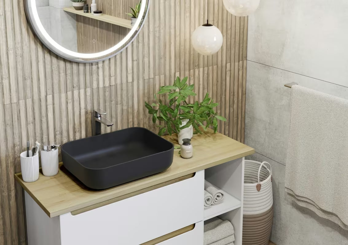 Visoka miješalica za Umivaonik SAT Feel u sjajnom kromiranom finišu bez odvoda.