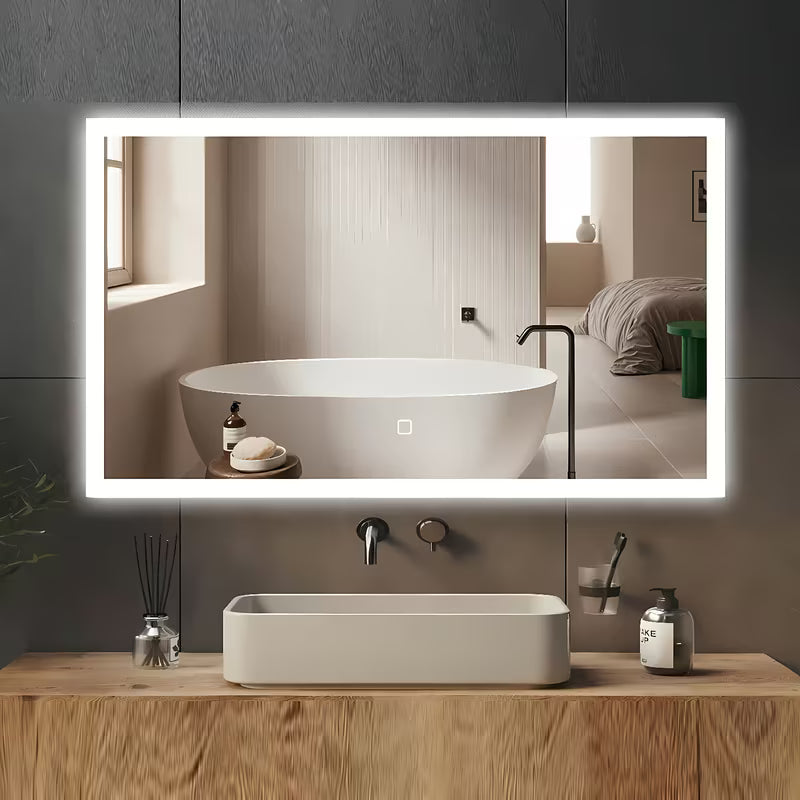 Bijelo pravokutno LED ogledalo SAT Feel 60x100 cm sa senzorom i odabirom triju boja svjetla.