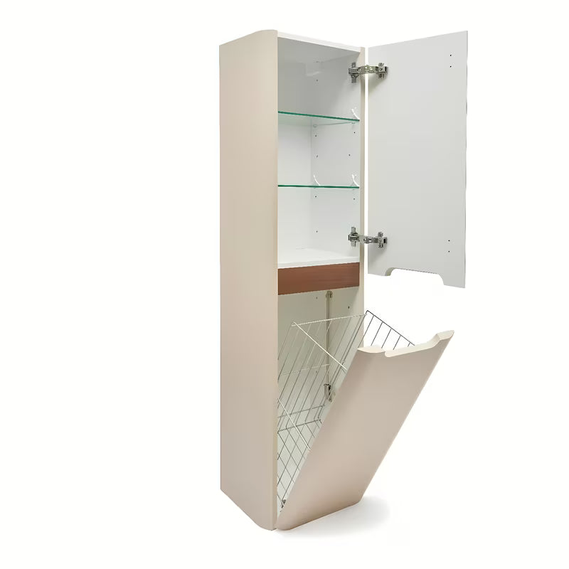 Visoka viseća kupaonski ormarić SAT Fusion u mat pješčano bež boji sa zaobljenim kutovima