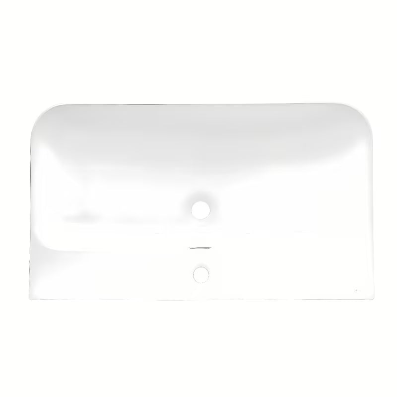 Bijeli sjajni keramički umivaonik za kupaonski ormarić SAT Fusion s preljevom i središnjim otvorom pro slavinu.