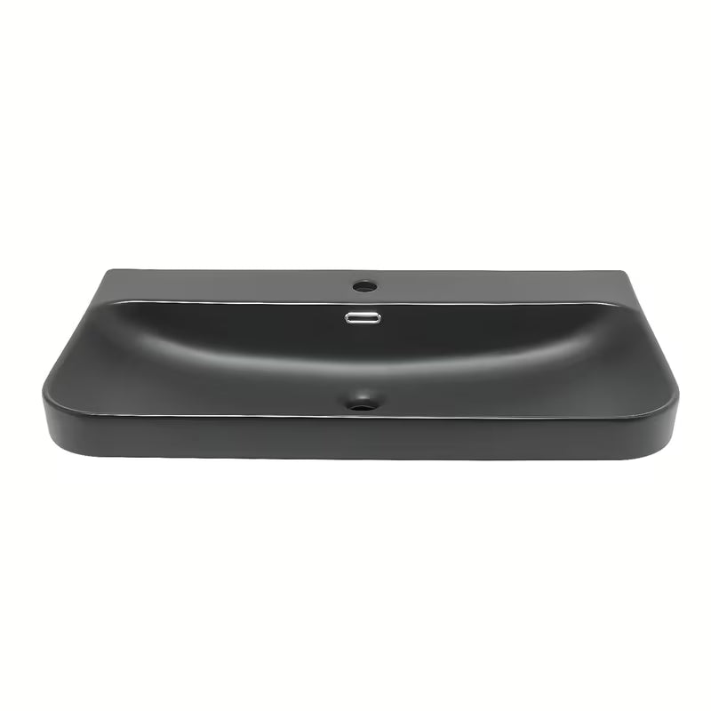 Keramički umivaonik za kupaonski ormarić SAT Fusion u mat crnoj boji s otvorom pro slavinu u sredini