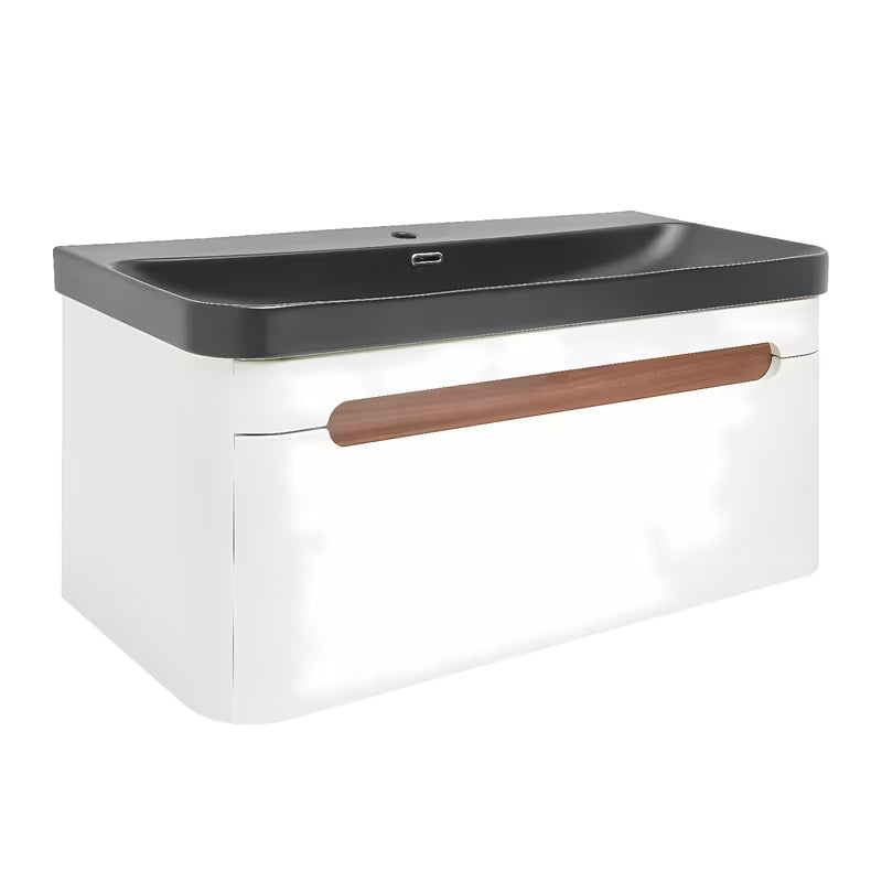 Viseća ormarić s keramičkim umivaonikom SAT Fusion u mat bijeloj boji s utičnicom i zaobljenim kutovima.