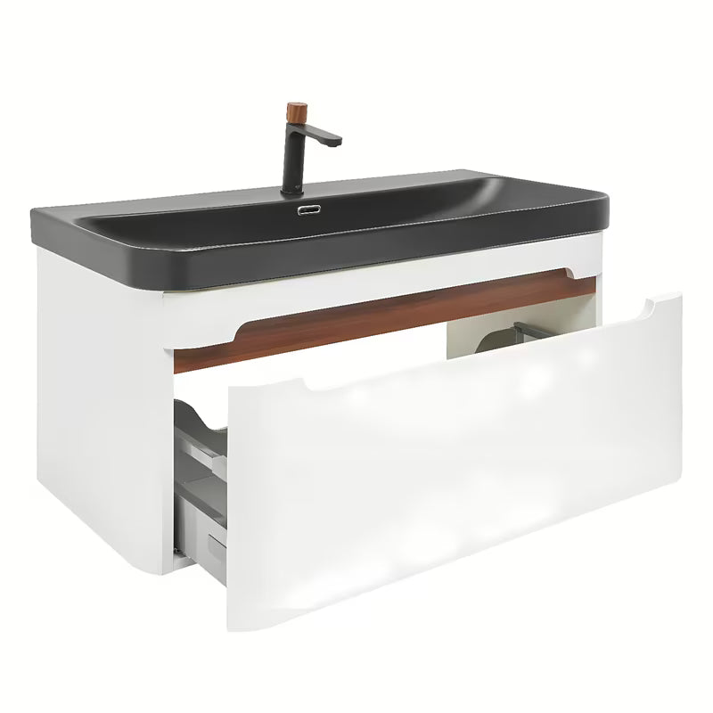 Viseća kupaonski ormarić SAT Fusion s umivaonikom u mat bijeloj boji sa zaobljenim kutovima