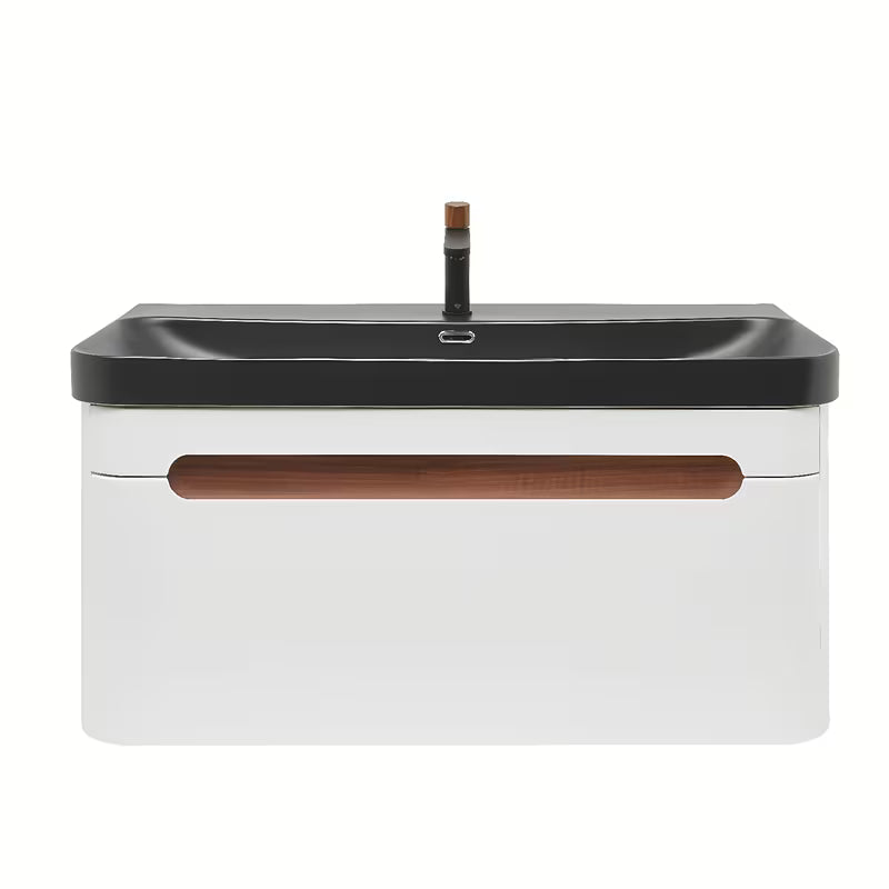 Viseća kupaonski ormarić SAT Fusion s umivaonikom u mat bijeloj boji sa zaobljenim kutovima