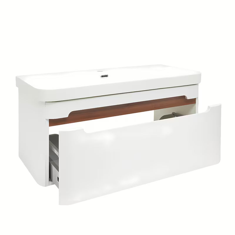 Viseća kupaonski ormarić SAT Fusion s keramičkim umivaonikom u mat bijeloj izvedbi