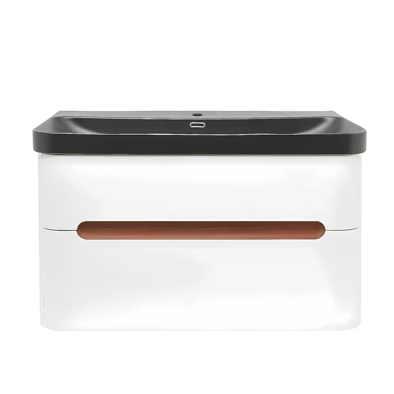 Viseća kupaonski ormarić SAT Fusion u mat bijeloj s keramičkim umivaonikom u mat crnoj