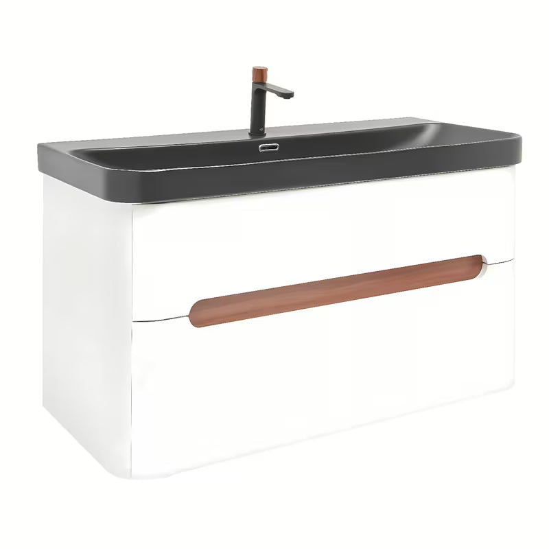 Viseća kupaonski ormarić SAT Fusion s umivaonikom u mat bijeloj boji s dvije ladice