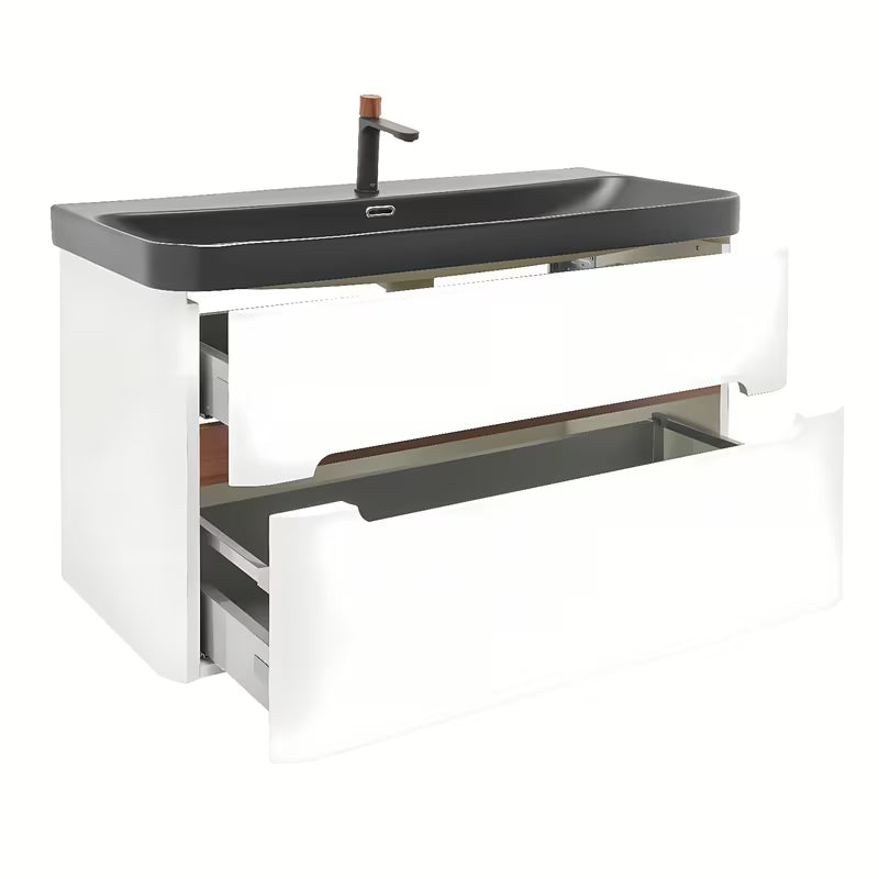 Viseća kupaonski ormarić SAT Fusion s umivaonikom u mat bijeloj boji s dvije ladice