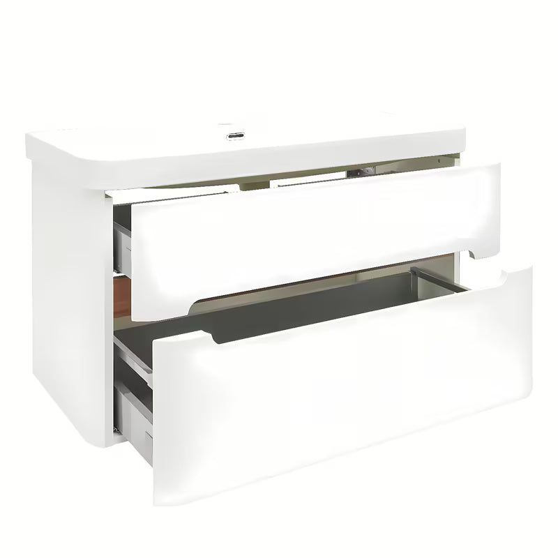 Viseća kupaonski ormarić s umivaonikom SAT Fusion u mat bijeloj boji s dvije ladice.